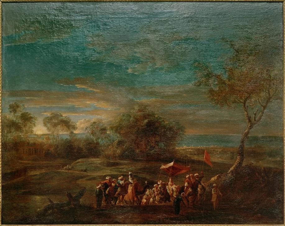 Paesaggio al mattino con corteo nuziale orientale - Dessau, Anhaltische Gemäldegalerie